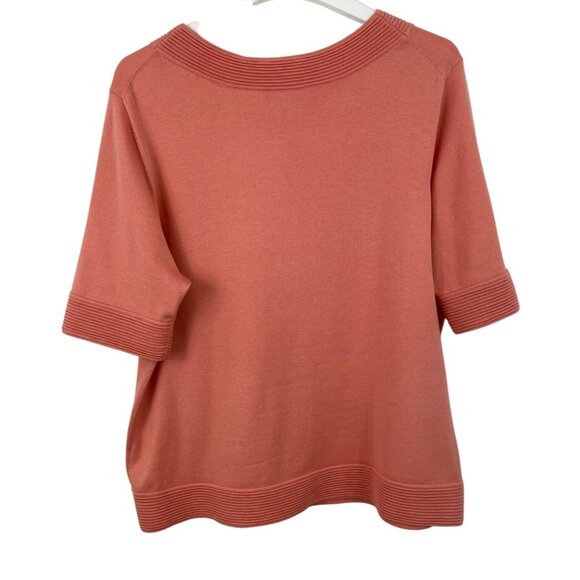 Pendleton Womens Coral Knit Top W/ Ribbed Details & Keyhole Neckline XL Petite - Picture 2 of 7